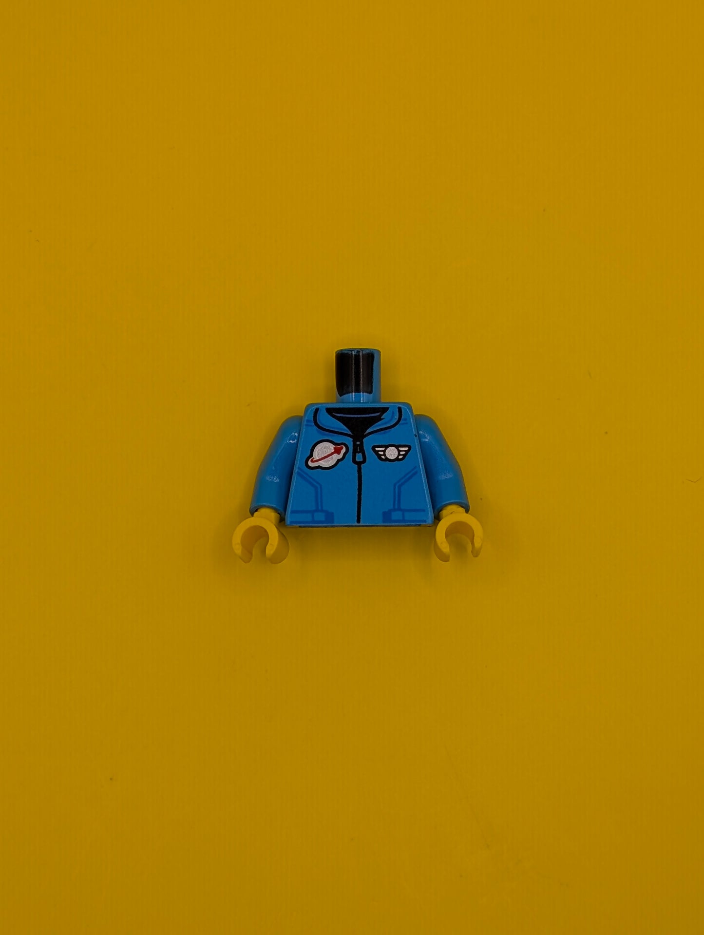 Torso Jacket with Collar and Zipper, Classic Space Logo, Silver Wings Pin Pattern / Dark Azure Arms / Yellow Hands 973pb4627c01 Lego