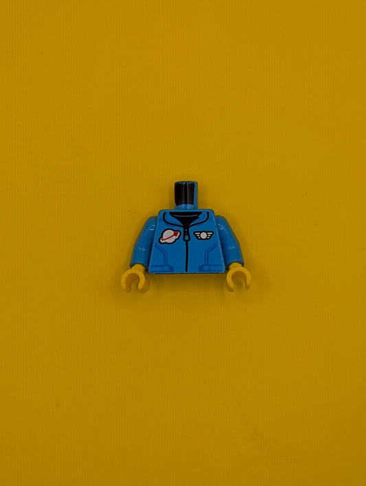 Torso Jacket with Collar and Zipper, Classic Space Logo, Silver Wings Pin Pattern / Dark Azure Arms / Yellow Hands 973pb4627c01 Lego