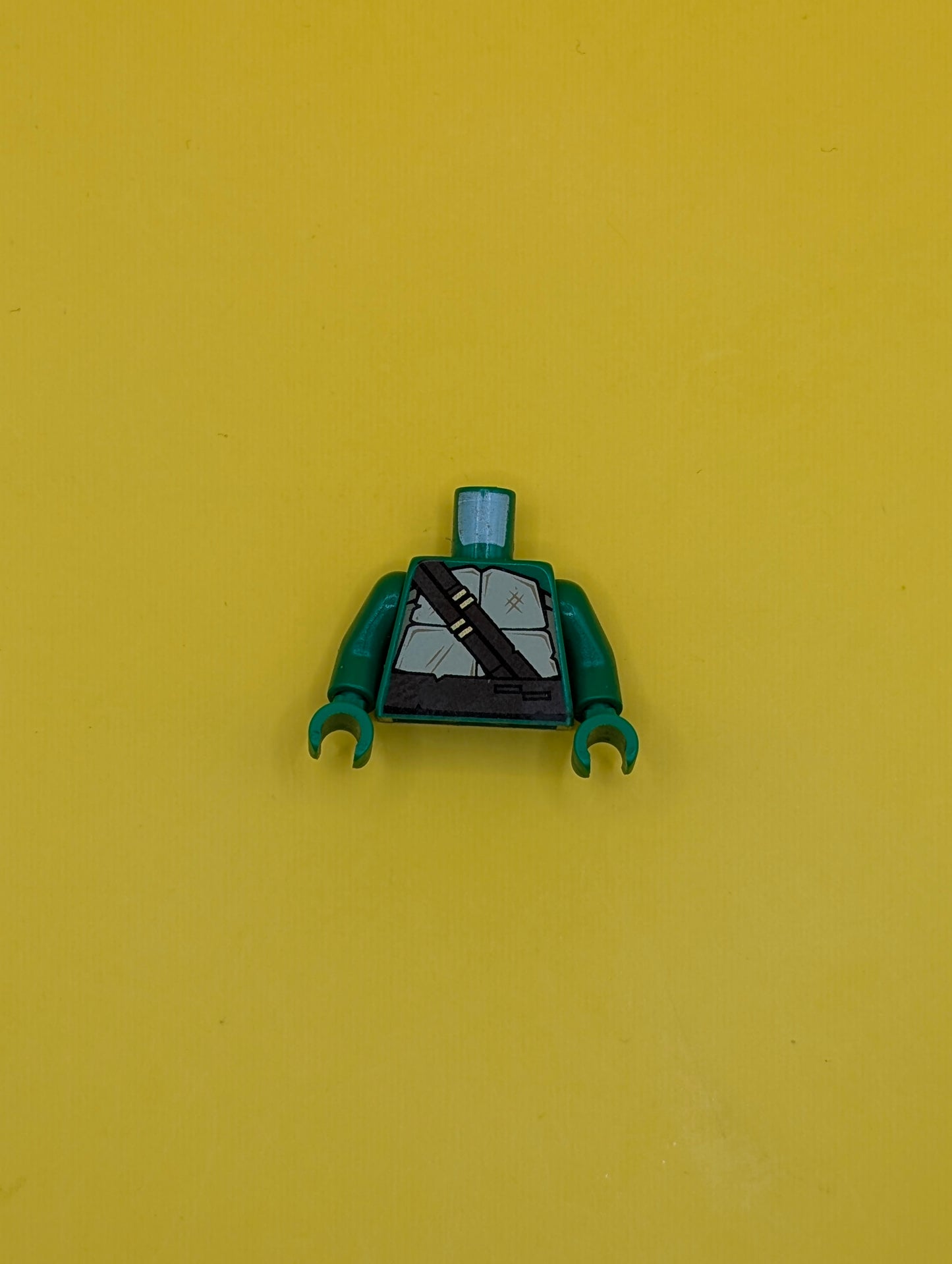 973pb1341c01 Torso Tan and Dark Tan Turtle Shell, Dark Brown Belt and Straps Pattern / Green Arms / Green Hands Lego Part