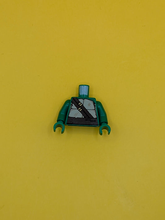 973pb1341c01 Torso Tan and Dark Tan Turtle Shell, Dark Brown Belt and Straps Pattern / Green Arms / Green Hands Lego Part