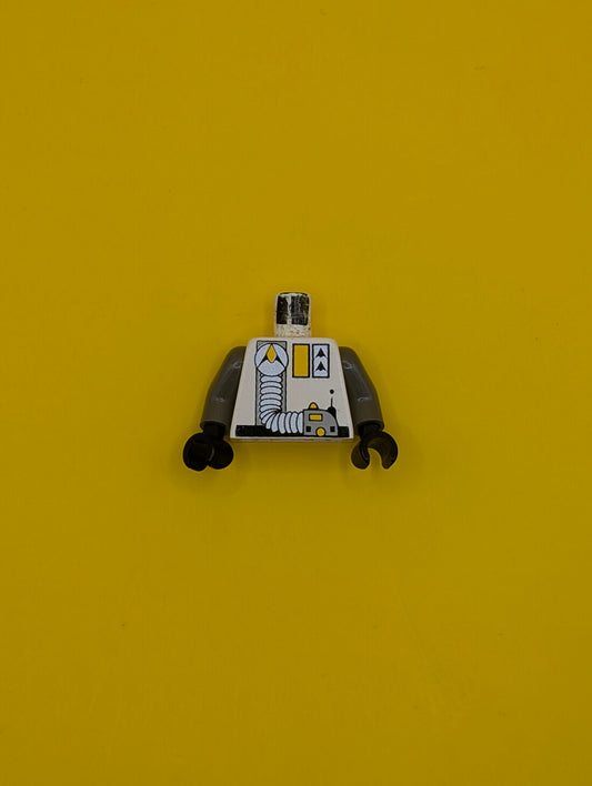 973px133c01 Torso Space Exploriens Logo, Yellow Accents, Silver Hose Pattern / Dark Gray Arms / Black Hands Lego Part