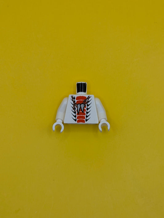 973pb1028c01 Torso Ninjago Snake with Red and Black Scales Thin, Light Bluish Gray Animal Tooth / Claw Necklace Pattern / White Arms / White Hands Lego Part