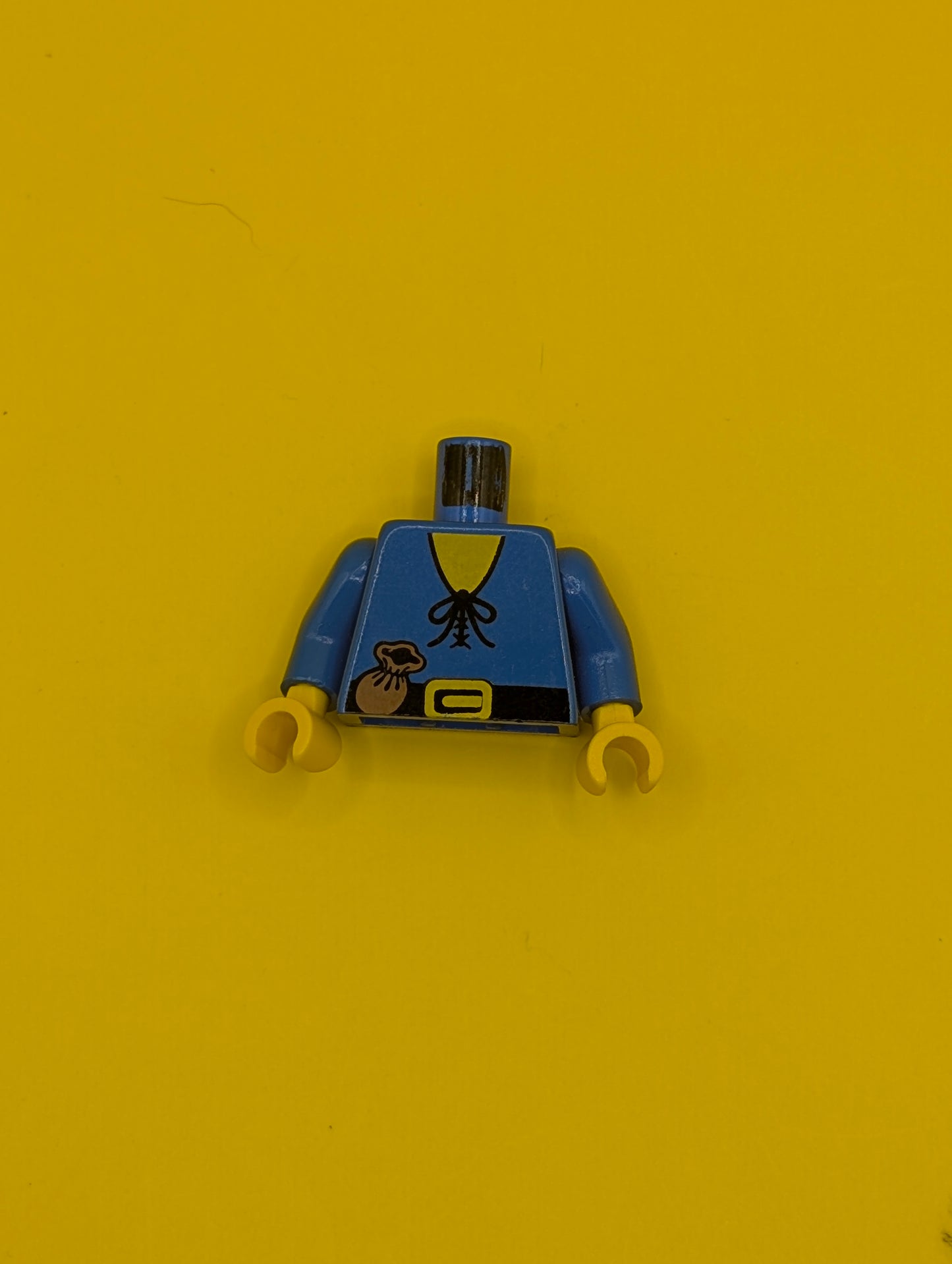 Torso Castle Forestman Shirt with Laces, Black Belt with Buckle, Brown Pouch, Yellow Neck Pattern / Blue Arms / Yellow Hands 973p46c02 Lego