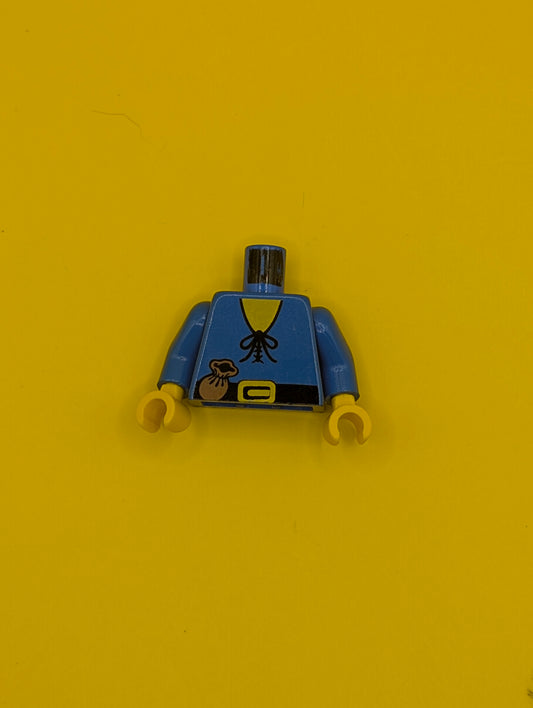 Torso Castle Forestman Shirt with Laces, Black Belt with Buckle, Brown Pouch, Yellow Neck Pattern / Blue Arms / Yellow Hands 973p46c02 Lego