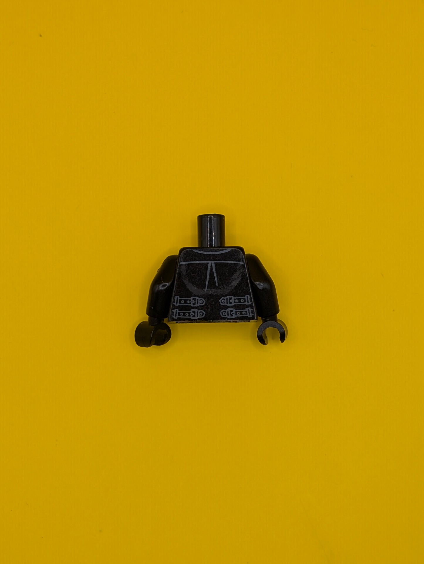 Torso Leather Jacket Open with Straps over Shirt with Dark Bluish Gray and Light Bluish Gray Stripes, Dark Tan Belt with Silver Buckle Pattern / Black Arms / Black Hands 973pb1550c01 Lego