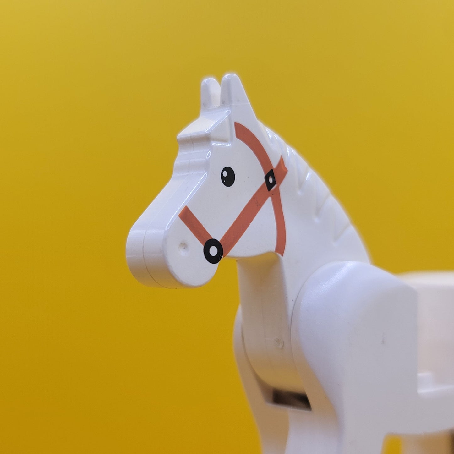 White Horse 4493c01pb04 with Black Eyes White Pupils Dark Brown Bridle Lego