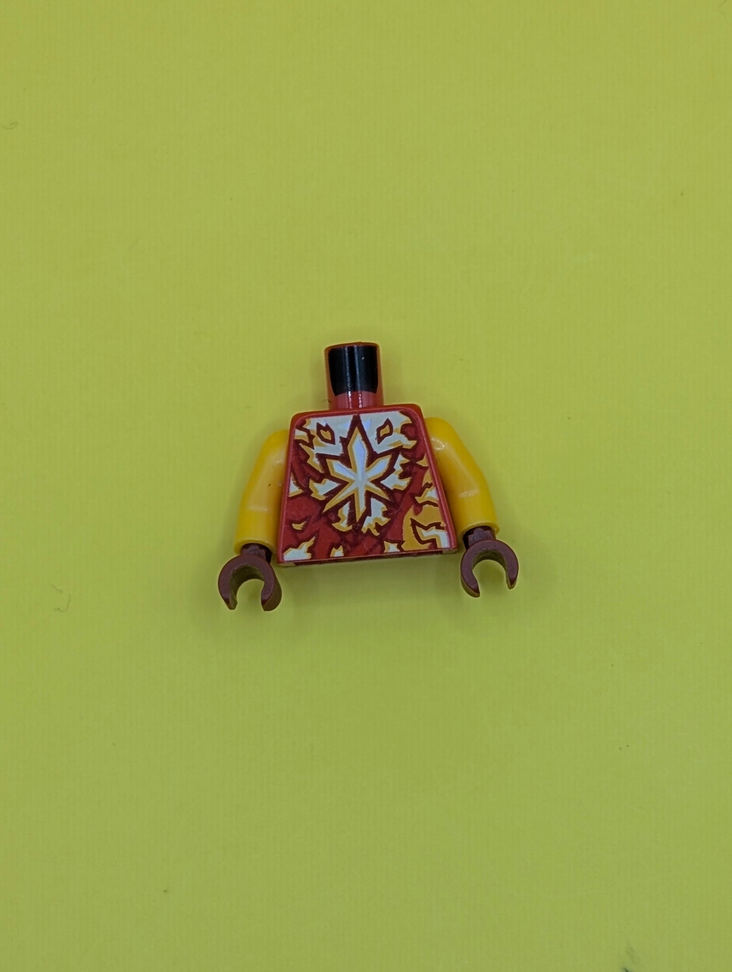 Torso Tunic, White and Bright Light Orange Energy, Ninjago Logogram Letter K Pattern / Bright Light Orange Arms / Dark Red Hands 973pb4631c01 Lego