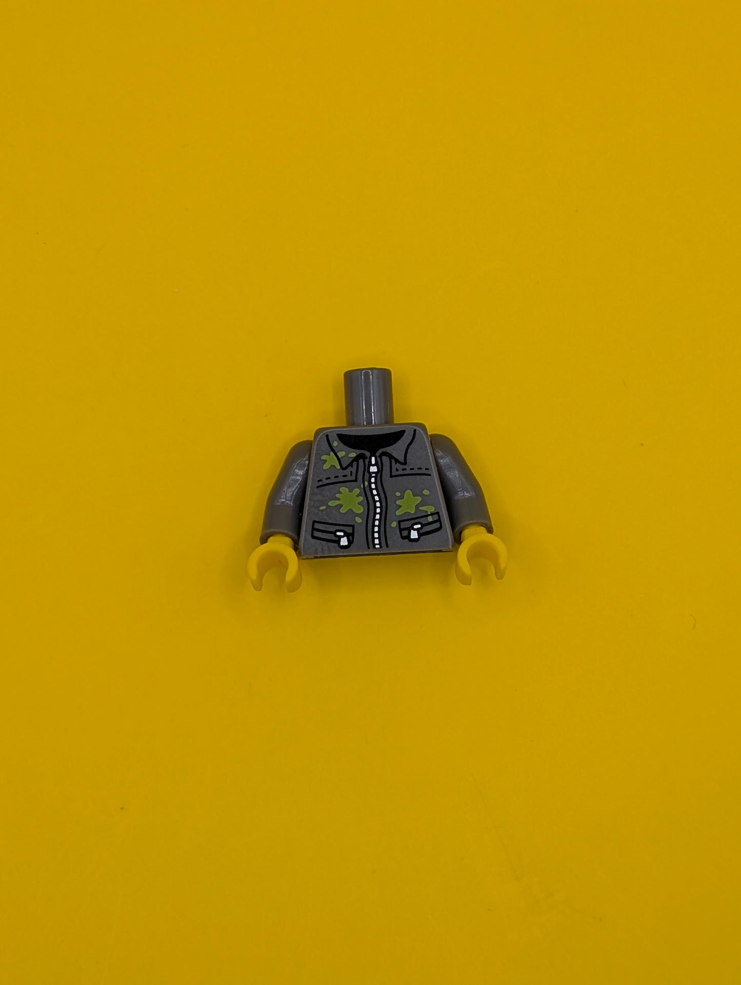 Torso Silver Zipper and Lime Paint Splotches Pattern / Dark Bluish Gray Arms / Yellow Hands 973pb1405c01 Lego
