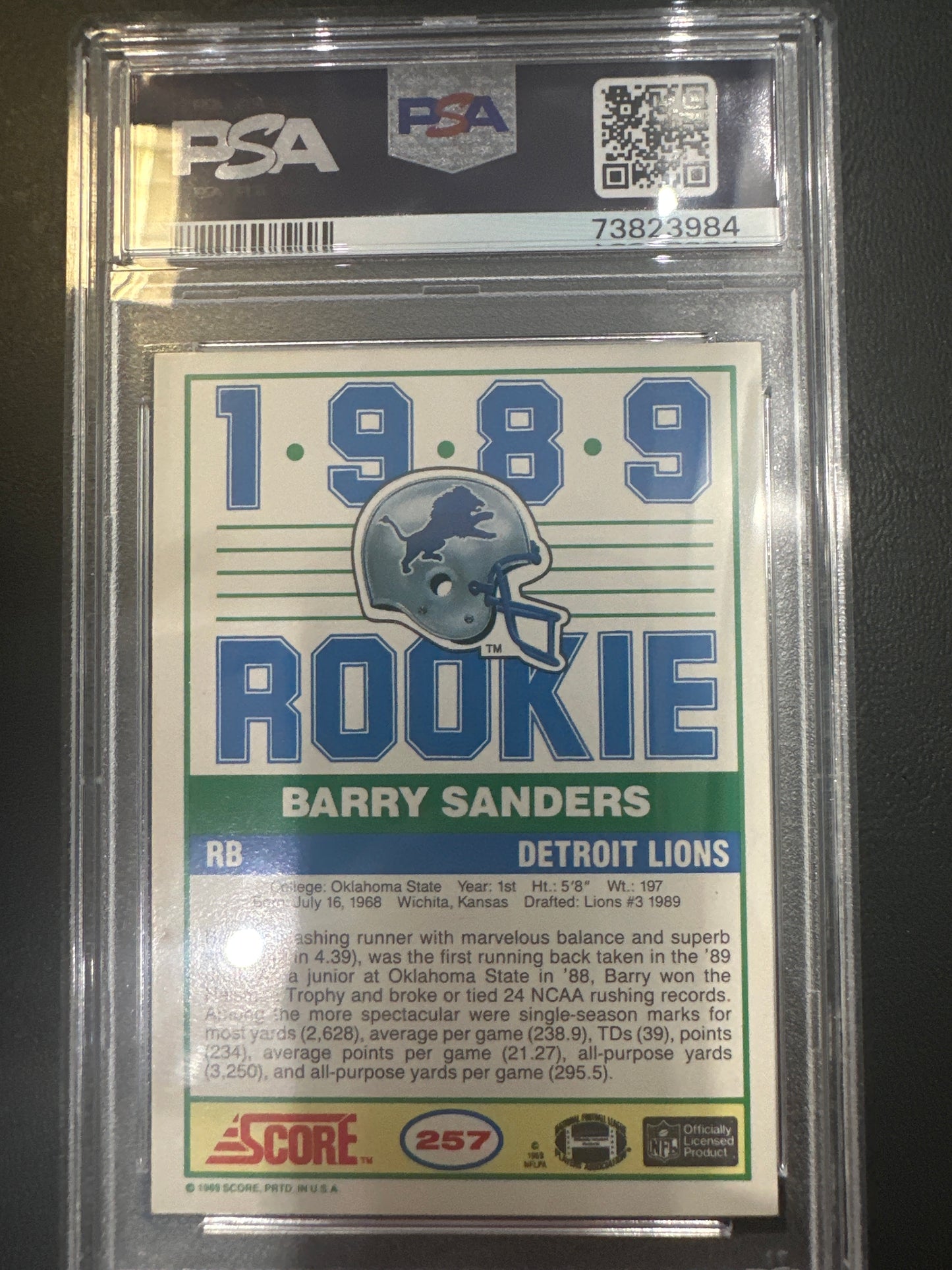 Barry Sanders 257 1989 Score In Person Auto PSA Auto 10