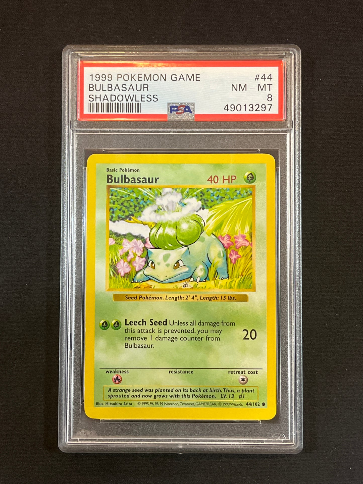 #44/102 Bulbasaur (Shadowless) PSA 8 - Base Set