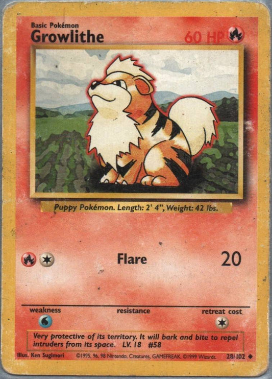 #028/102 Growlithe Base Set Uncommon tcg