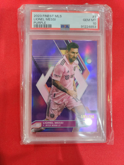 #1 Lionel Messi 2023 Finest MLS SN #/250 10 Inter Miami CF Purple Refractor