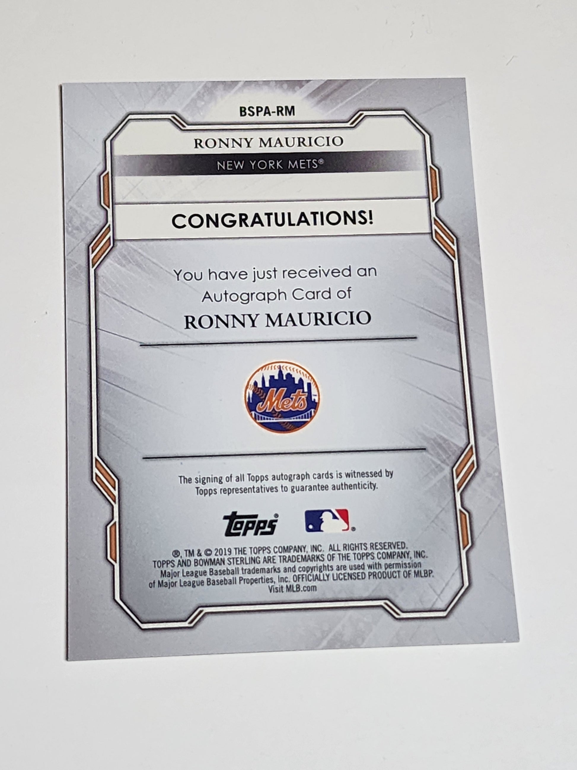 #BSPA-RM Ronny Mauricio 2019 Bowman Sterling - Prospect & Rookie Autographs