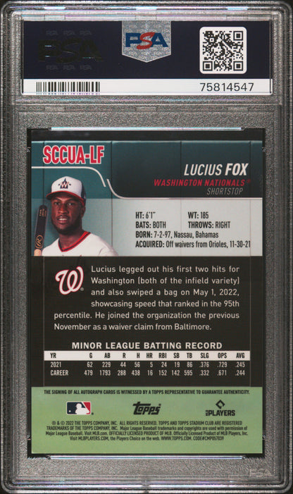 2022 Topps Stadium Club Chrome Autographs #LF Lucius Fox Autograph PSA 9