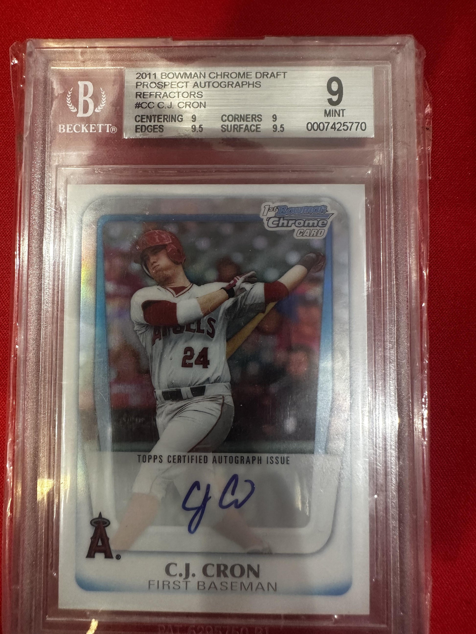 2011 Bowman Draft Picks #BCAP-CC C.J. Cron Autographs Refractors BGS 9 /500