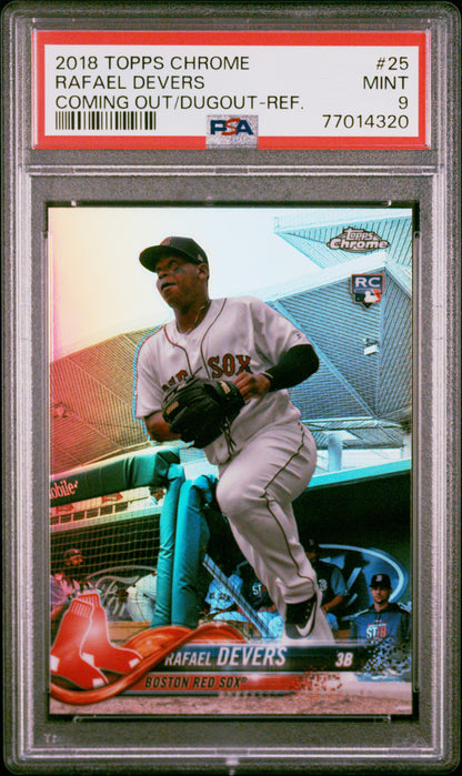 2018 Topps Chrome #25 Rafael Devers Coming Out/Dugout-Ref. PSA 9