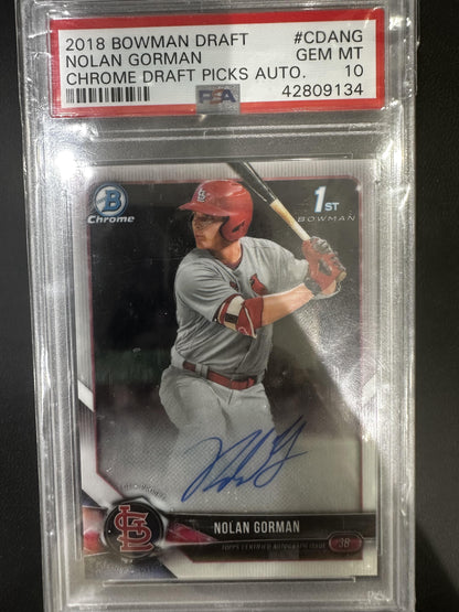 2018 Bowman Draft Chrome Autographs #CDANG Nolan Gorman Chrome Auto PSA 10