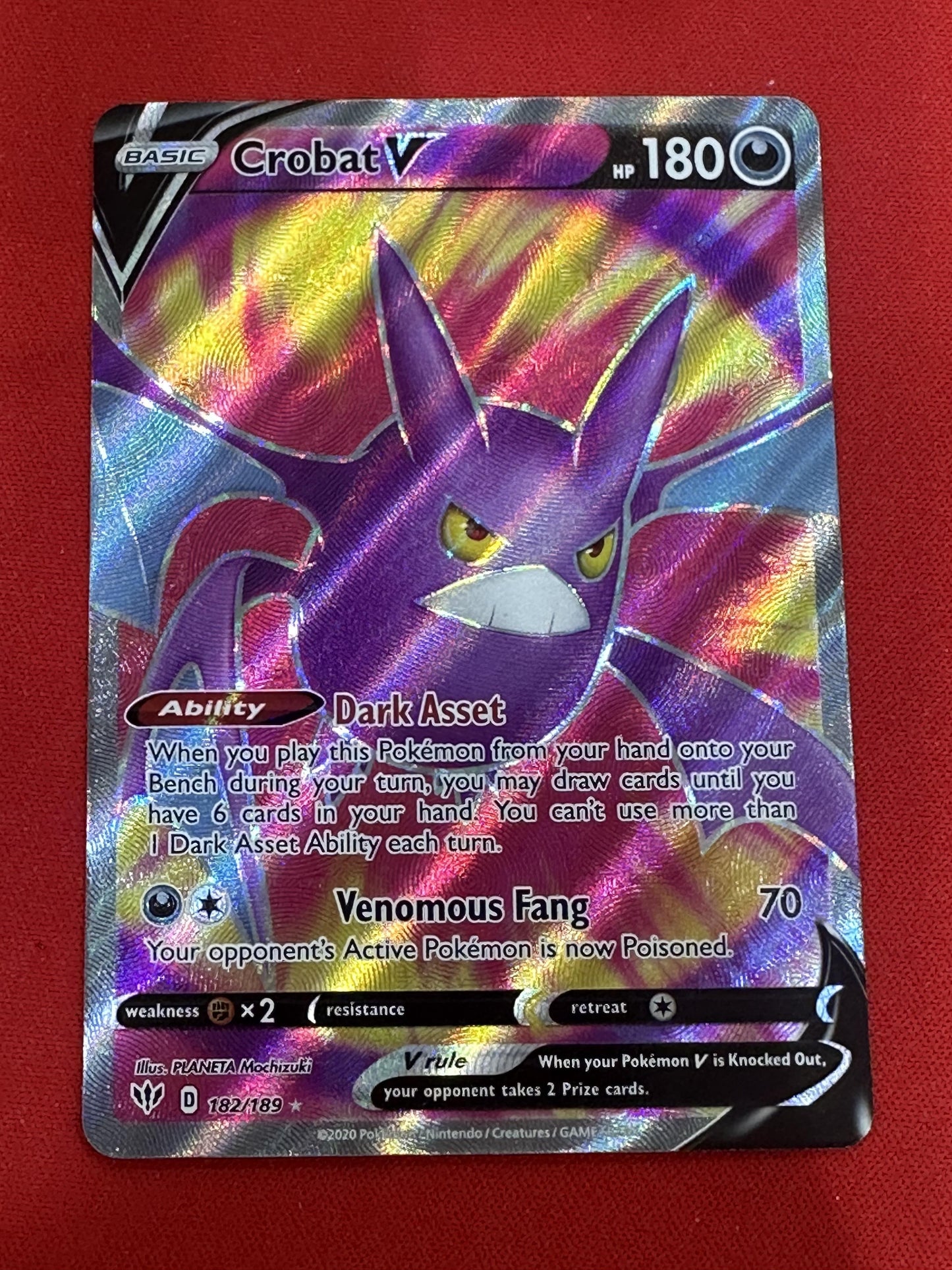 #182/189 Crobat V (Full Art) SWSH03: Darkness Ablaze