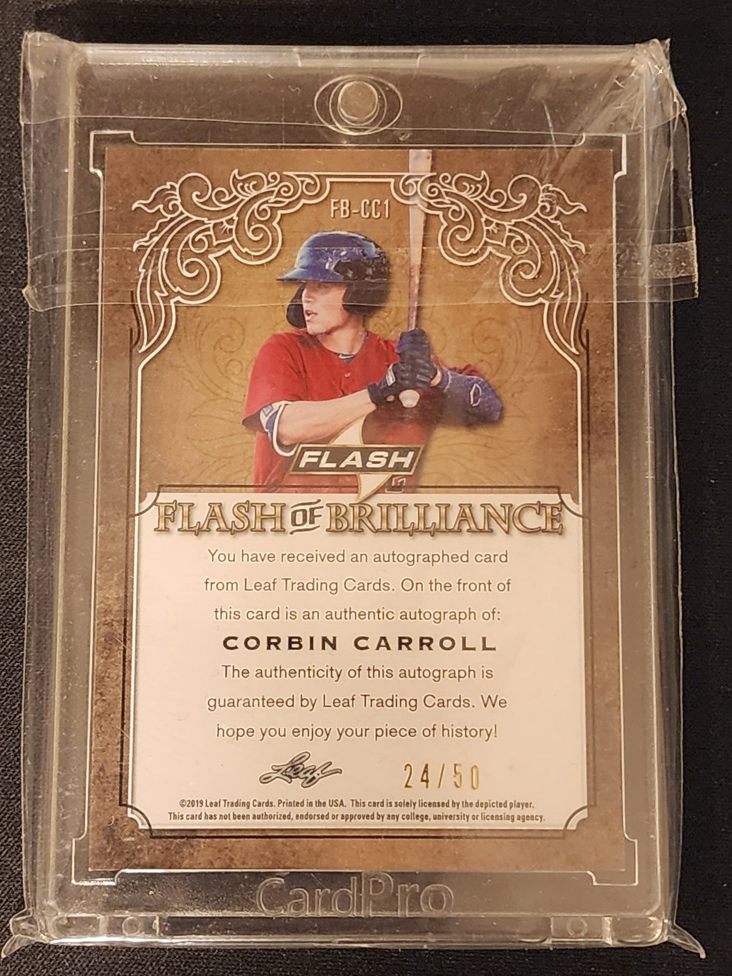 #FB-CC1 Corbin Carroll 2019 Leaf Flash Auto #/50 Flash of Brilliance Blue