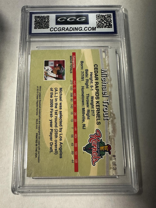 #1 1 2010 Cedar Rapids Kernels Rising Alumni Mike Trout 9.5 Kernels
