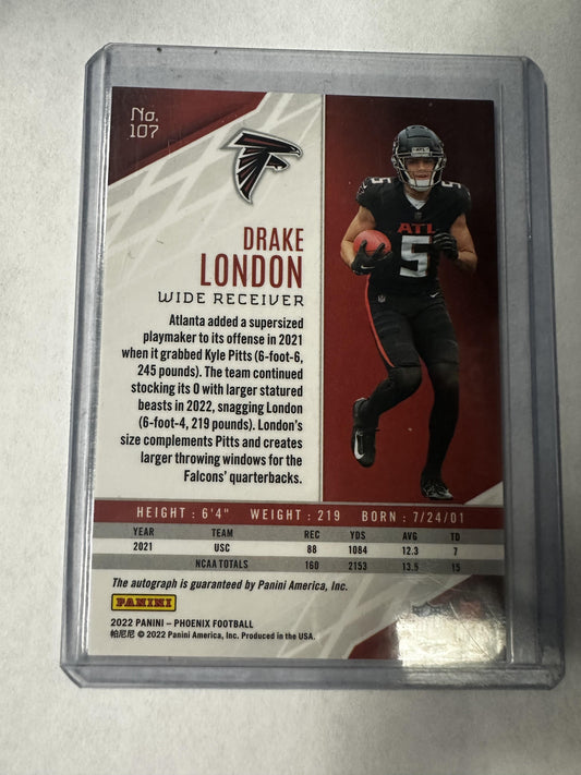 #107 Drake London 2022 Panini Phoenix Falcons Autographs Silver