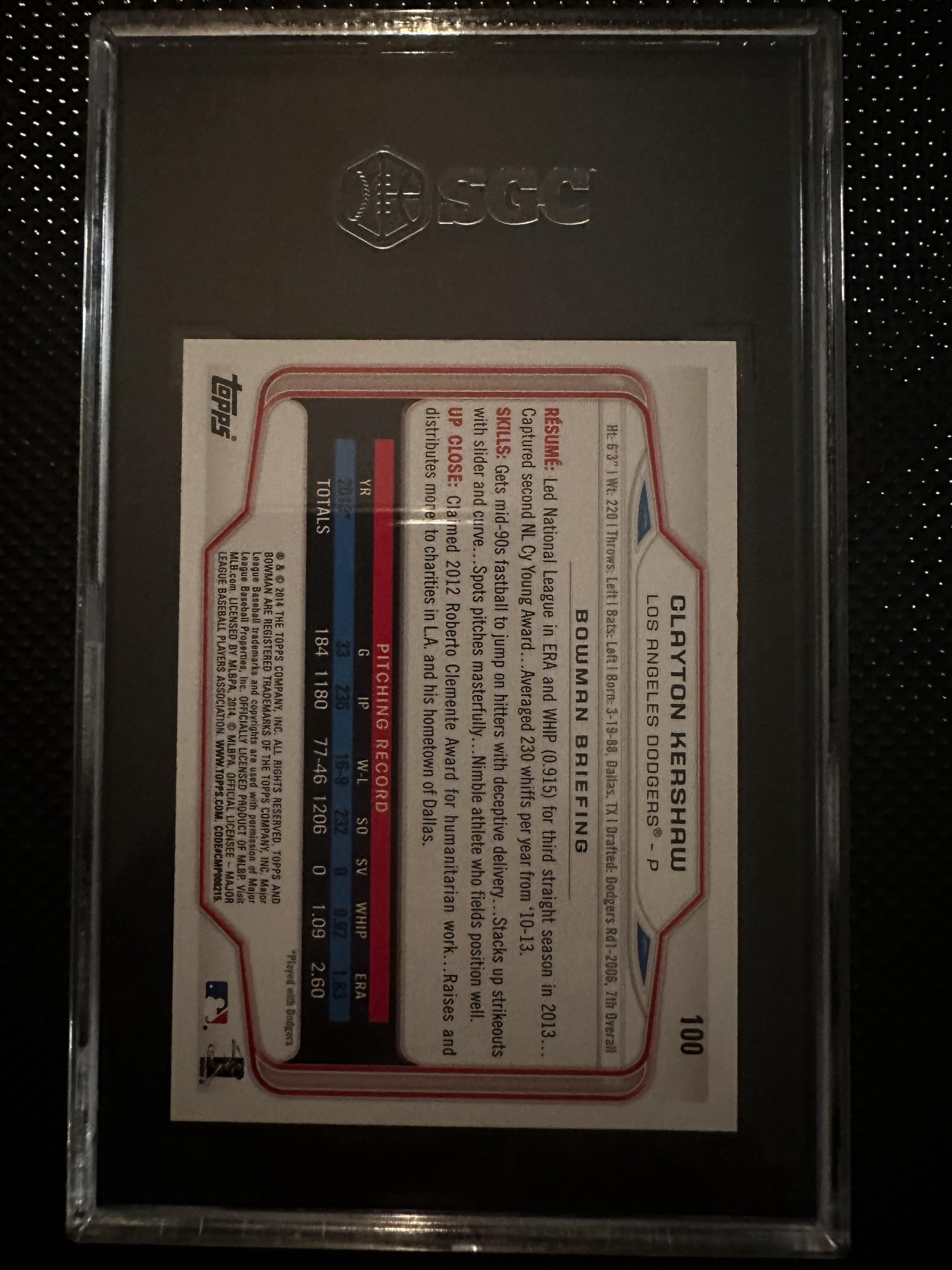#100 Clayton Kershaw 2014 Bowman Los Angeles Dodgers sports