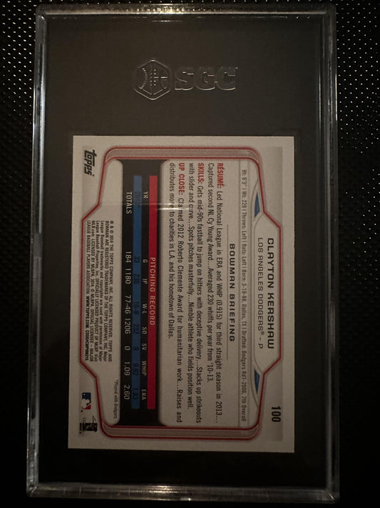 #100 Clayton Kershaw 2014 Bowman Los Angeles Dodgers sports