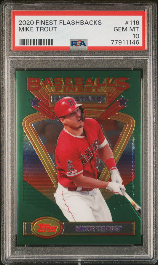 #116 Mike Trout 2020 Topps Finest Flashbacks batting stance 10 GEM-MT