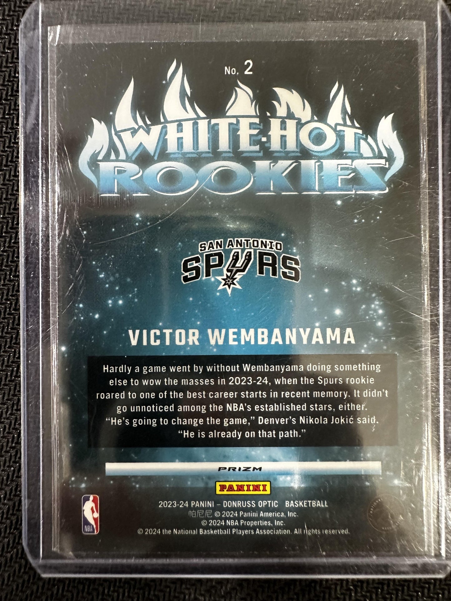 #2 Victor Wembanyama 2023-24 Donruss Optic Spurs White Hot Rookies Holo