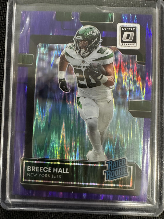 #214 Breece Hall 2022 Donruss Optic New York Jets sports Purple Shock