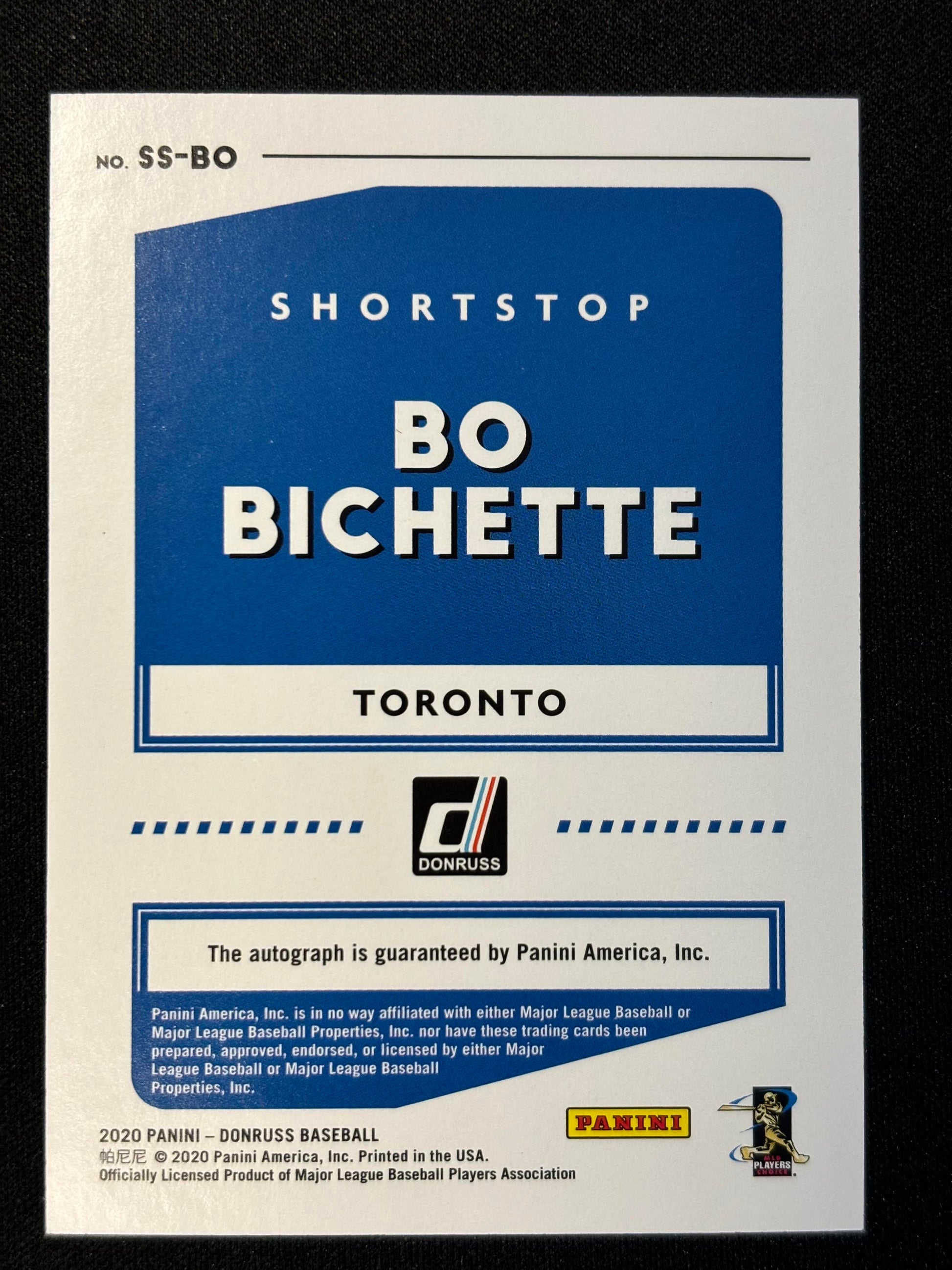 #SS-BO Bo Bichette 2020 Donruss AU Auto Toronto Blue Jays Signature Series