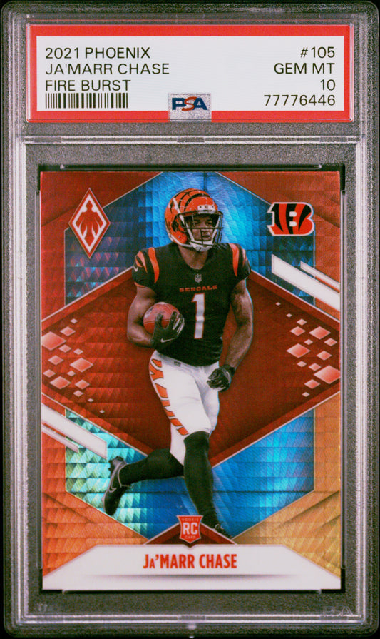 #105 Ja'Marr Chase 2021 Panini Phoenix 10 GEM-MT sports Fire Burst