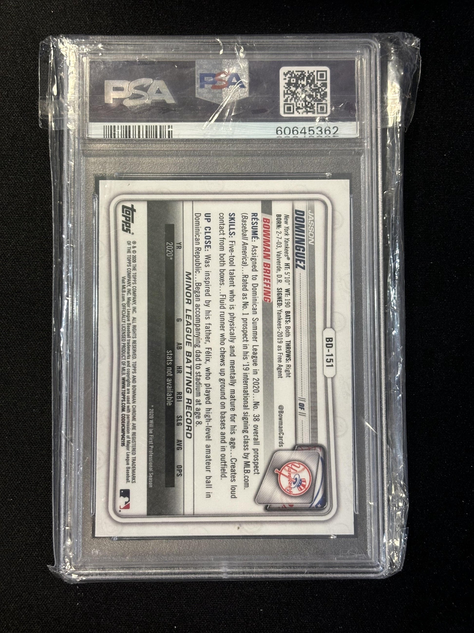 #BD151 Jasson Dominguez 2020 Bowman Draft 9 MT sports Chrome