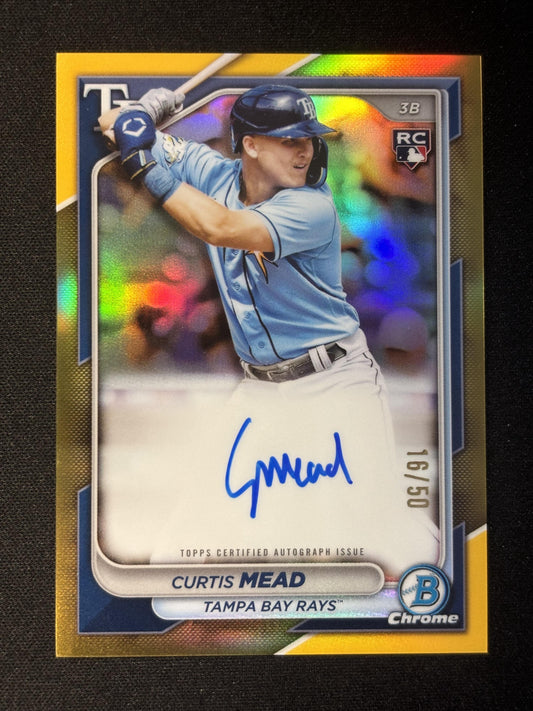 #CRA-CME Curtis Mead 2024 Bowman /50 Rays Chrome Autographs Gold Refr