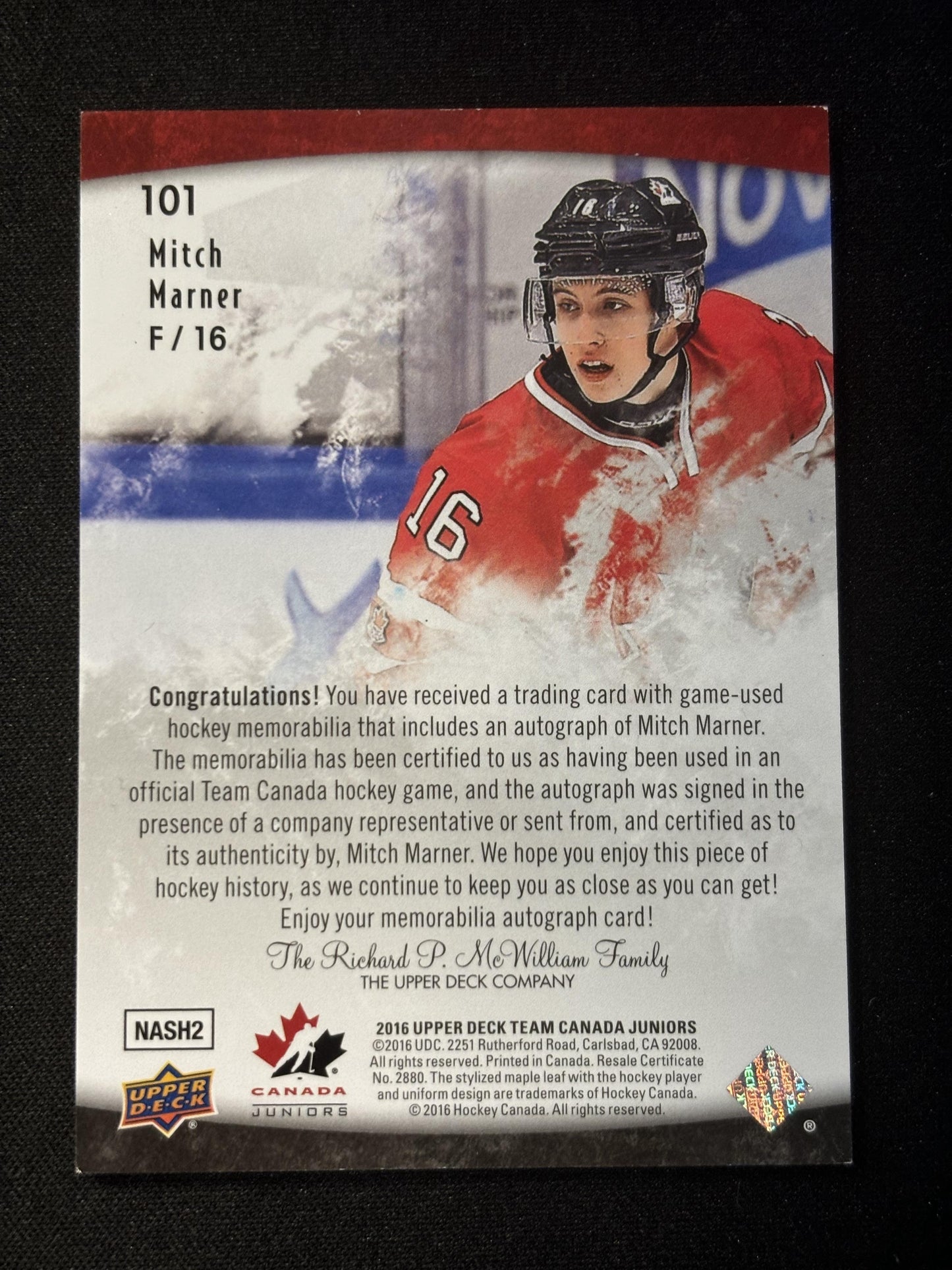 #24 Mitch Marner 2016 Upper Deck Team Canada Juniors Canada sports