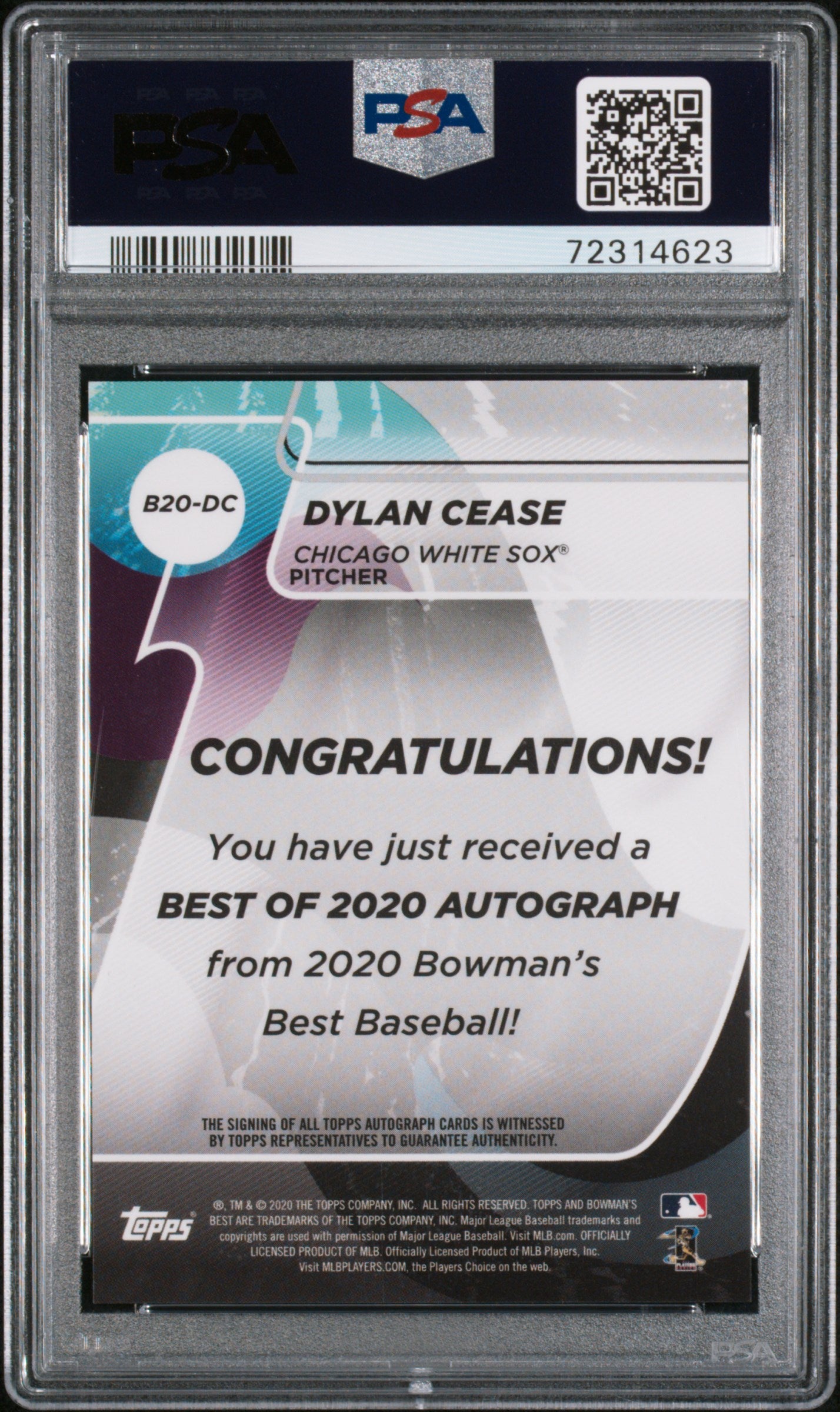 #B20DC Dylan Cease 2020 Bowman'S Best Best Of 2020 Autographs 9 Blue Ref