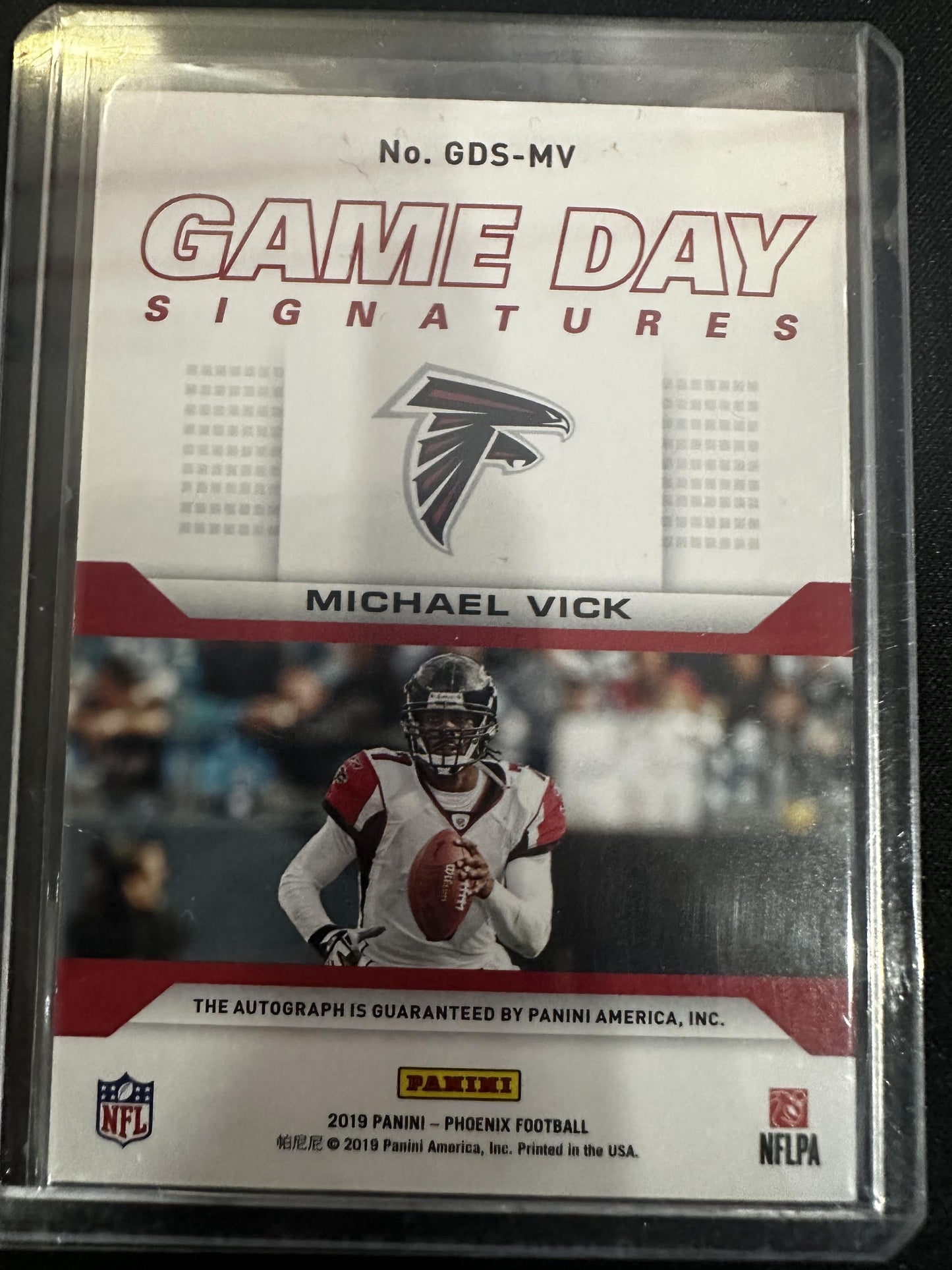 #GDS-MV Michael Vick 2019 Panini Playoff /15 Atlanta Falcons Game Day Signatures