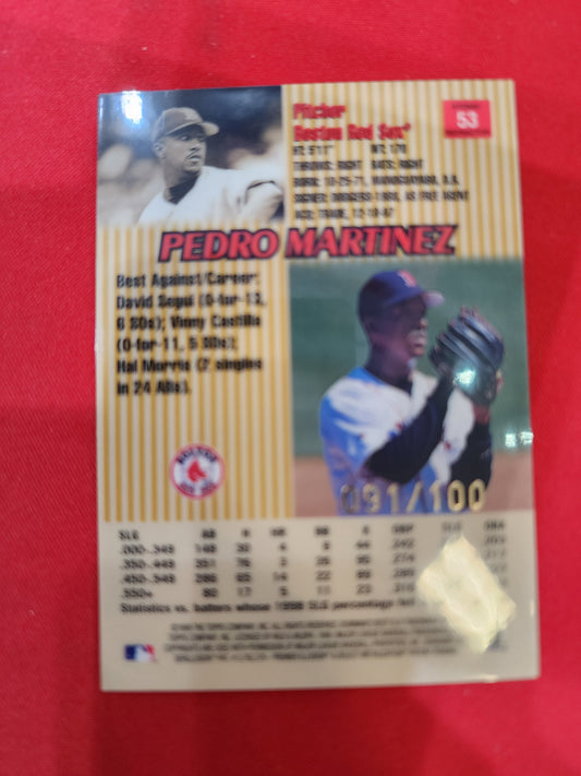 #38 Pedro Martinez 1998 Bowman's Best SN #/100 Boston Red Sox Atomic Refractors