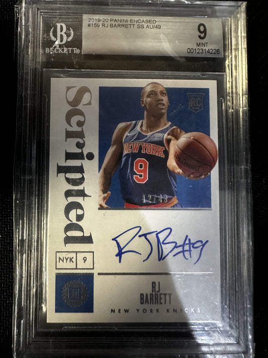 #159 RJ Barrett 2019-20 Panini Encased AU,SN,RC Rookie /49 9 New York Knicks