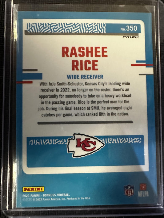 #350 Rashee Rice 2023 Donruss Chiefs Optic Rated Rookie Preview Red Wave Prizm