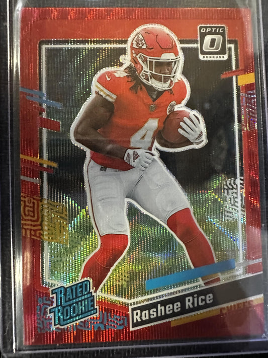 #350 Rashee Rice 2023 Donruss Chiefs Optic Rated Rookie Preview Red Wave Prizm