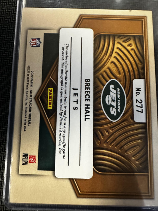 #277 Breece Hall 2022 Panini Gold Standard AU,MEM,SN Auto /149 New York Jets