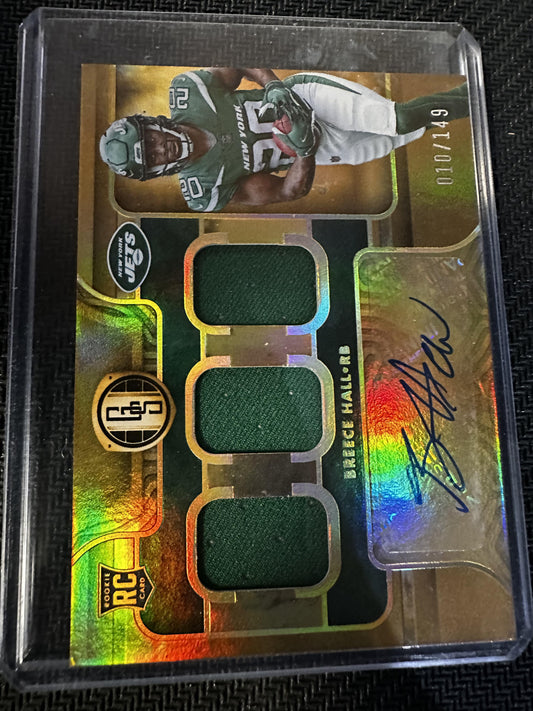 #277 Breece Hall 2022 Panini Gold Standard AU,MEM,SN Auto /149 New York Jets