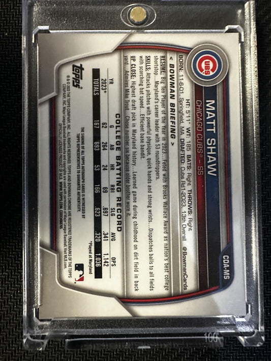 #CDA-MS Matt Shaw 2023 Bowman Draft Cubs Chrome Prospect Autographs