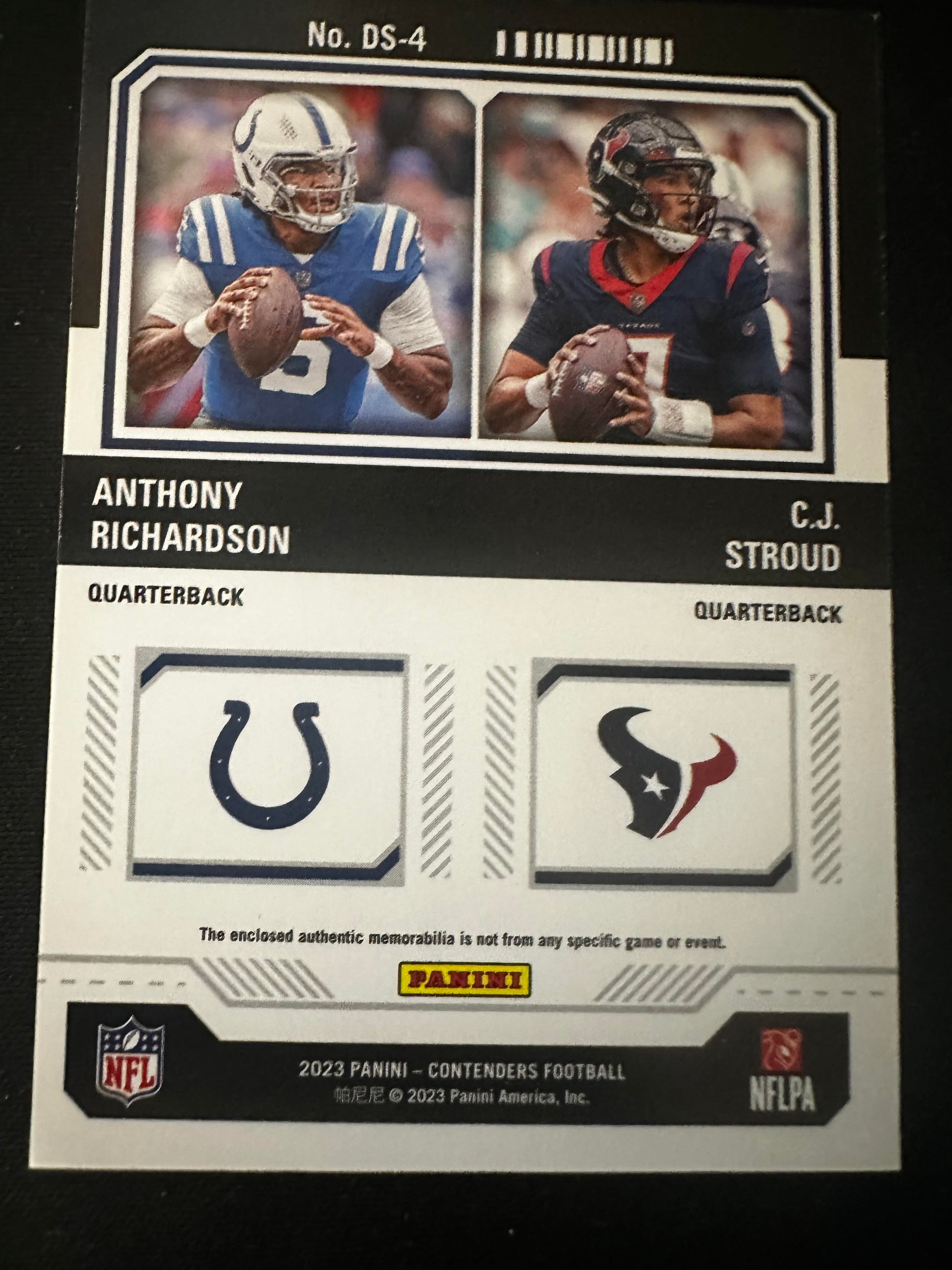 #DS-4 Anthony Richardson / C.J. Stroud 2023 Panini Contenders Dual Swatches