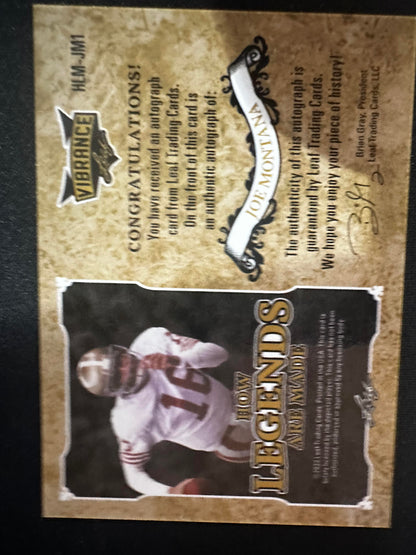 #HLM-JM1 Joe Montana 2022 Leaf Vibrance How Legends Are Made Autographs Blue