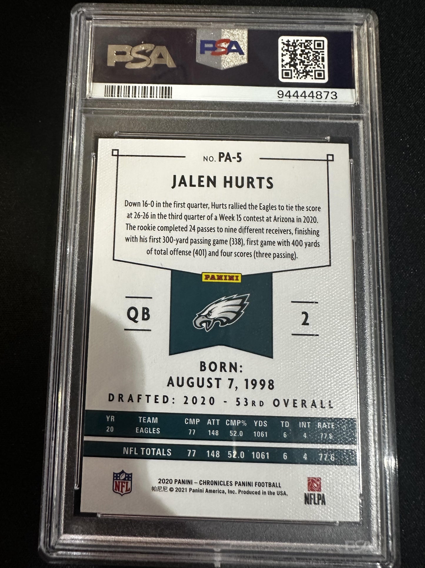 #PA-5 Jalen Hurts 2020 Panini Chronicles PANINI Philadelphia Eagles