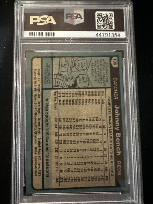 #100 Johnny Bench 1980 Topps AU Auto 8 Lowell Spinners NM-MT sports