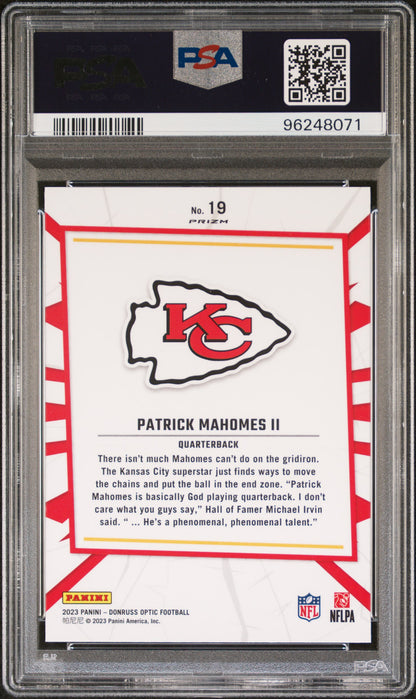 #19 Patrick Mahomes Ii 2023 Panini Donruss Optic My House! 10 GEM-MT sports