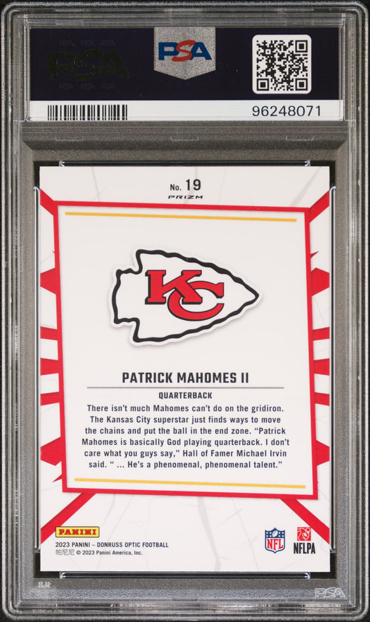 #19 Patrick Mahomes Ii 2023 Panini Donruss Optic My House! 10 GEM-MT sports